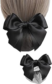 YINKE ヘアスタイル 見ちがえる お団子ネット シニヨンネット黒 リボン バレッタ お団子カバー 髪留め ネット付きバレッタ 冠婚葬祭 ヘアアクセサリー