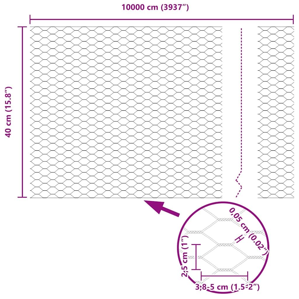 Cerca Hexagonal Plateado 0,4 x 100 m Acero galvanizado para gallineros y huertos,Protege Animales pequeños,Uso Exterior Seguro y versátil Tamaño de Malla 25 mm