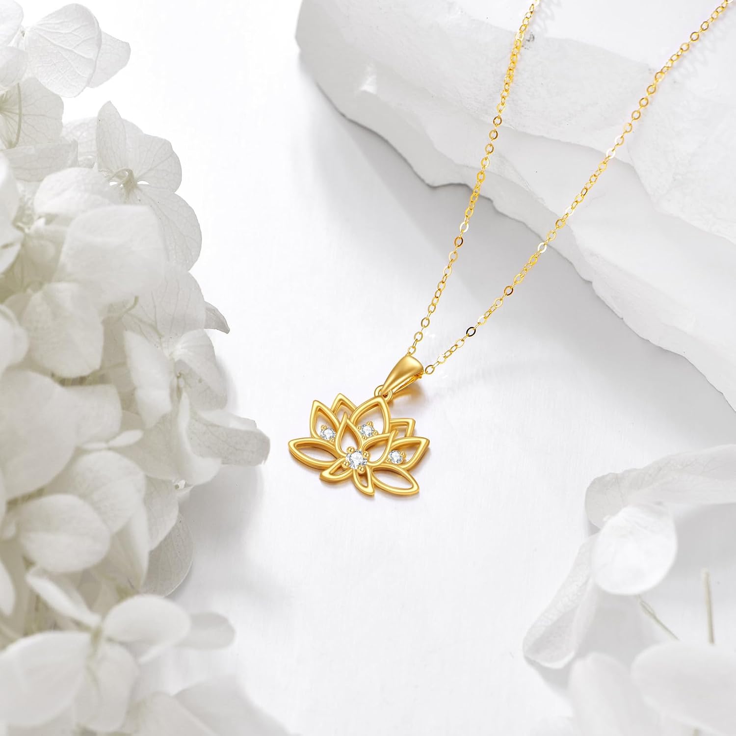 KECHO Lotus Necklace 14k Gold Lotus Flower Pendant Fine Gold Yoga Necklace Jewelry Gifts for Women