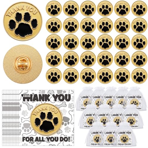 Image of Liliaafar 30 Pcs Paw Print Thank You Gifts Employee Appreciation Lapel Pin Bulk Thank You School Spirit Pin Volunteer Recognition Appreciation Gift with Card for Teacher Staff Coworker