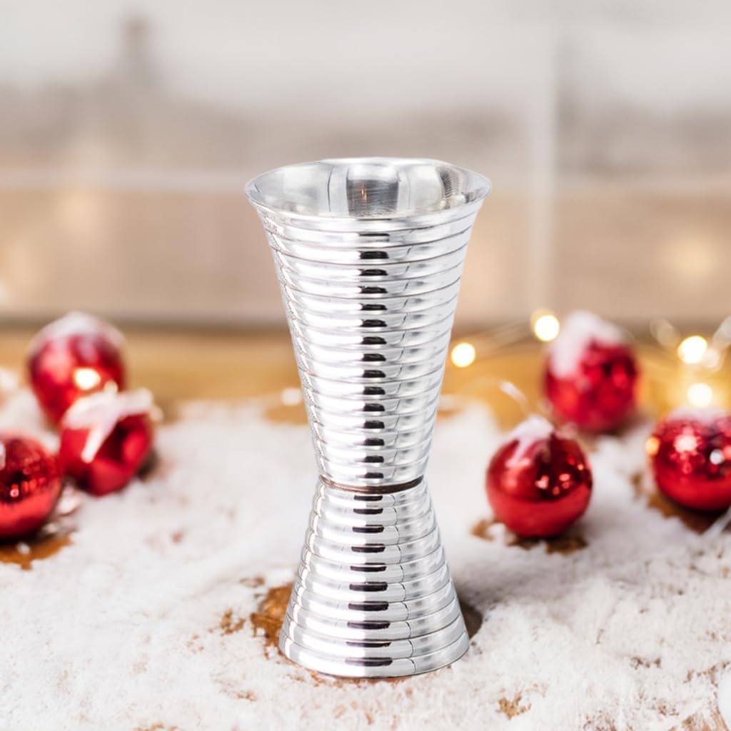 Prince of Scots Fluted Jigger | Pure Copper Jigger with Pure Silver Plate | 1 oz x 2 oz Double Cocktail Jigger | Handcrafted Luxury Bar Tool for Mixology, Home Bar, Entertaining, and Gifting