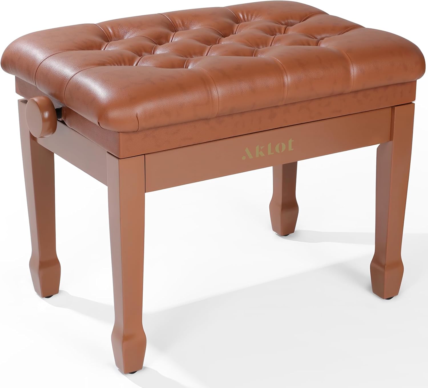 AKLOT Wood Hydraulic Piano Bench, Piano Stool with Padded Cushion, Keyboard Bench High-Density Sponges，Ajustable Piano Stool with PU Leather, Piano Chair and Piano Seat for Adult Musician Walnut