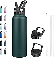 Vista 40 de BJPKPK - Botellas de agua aisladas con tapa con popote, botella grande de metal de 32 onzas con 3 tapas, termo reutilizable sin fugas y sin BPA