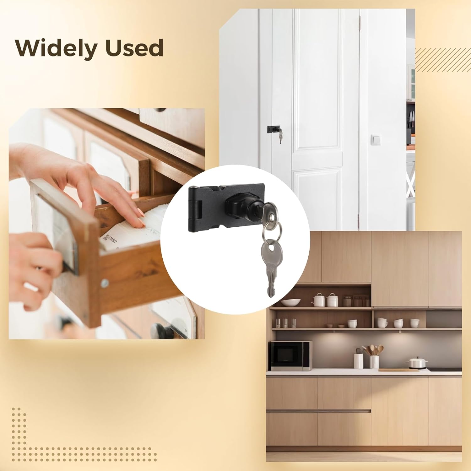 6 Pcs Hasp Locks with Keys, Twist Knob Keyed Locking Hasps, Stainless Steel Hasp Latches, Heavy-Duty Keyed Latch Locks, Safety Hasps for Cabinets, Small Doors