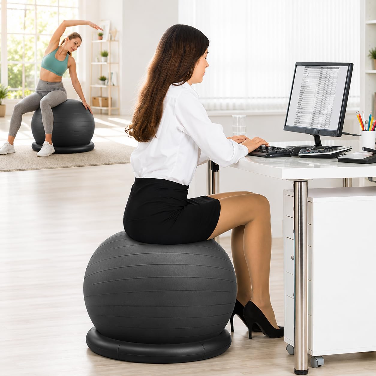 Krzesło Fitness Piłka do Ćwiczeń z Podstawą do Domowej Siłowni 65cm