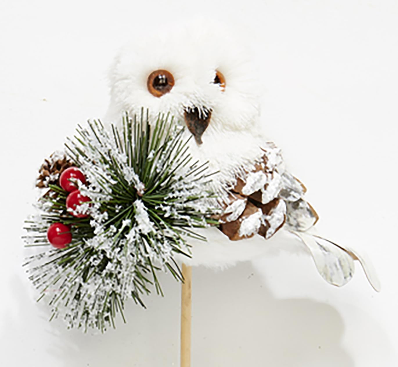 Worth Imports 3" Christmas Snow Owl with Artificial Pine and Berries on a 12" Wood Stick Floral Pick, Set of 3