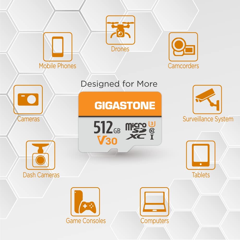 Gigastone 512GB Micro SD Card, 4K Video Pro, GoPro, Surveillance, Security Camera, Action Camera, Drone, 100MB/s MicoSDXC Memory Card UHS-I V30 Class 10
