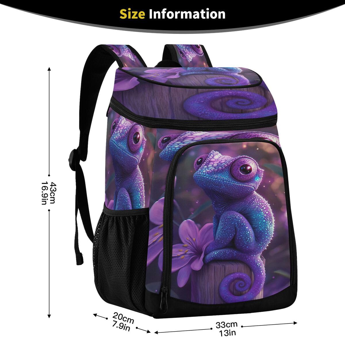 Chameleon Flower Purple Cooler Backpack Leakproof Insulated Lunch Cooler Bag 30 Cans Camping Backpacks for Road Trip Picnic Beach