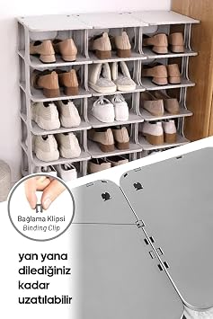 Modern 5 Katlı Ayakkabılık, Portatif Ayakkabı Rafı, Kolay Kurulum, 76x24.5x27.5 cm, 6 Raf ve Destek Parçaları ile (GRİ)