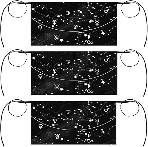 KOBLEN Paquete de 3 delantales con estampado nocturno de astrología con 3 bolsillos, impermeables, delantales de media cintura para mujer, para