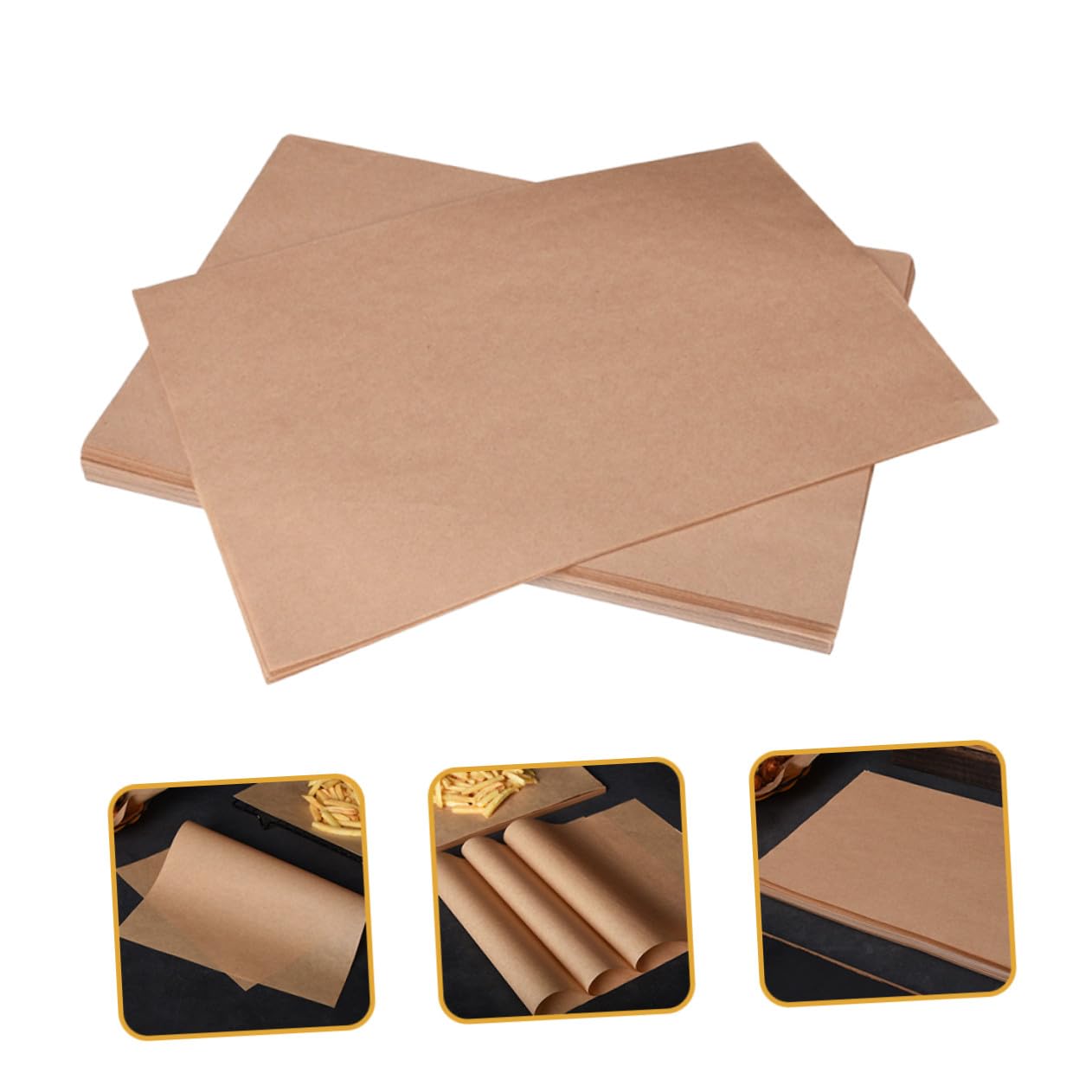 Uonlytech 100 Feuilles de Papier Sulfurisé Kraft Antiadhésif pour Cuisson Four et Emballage Alimentaire, Résistant Haute Température, pour Viande et Pâtisserie