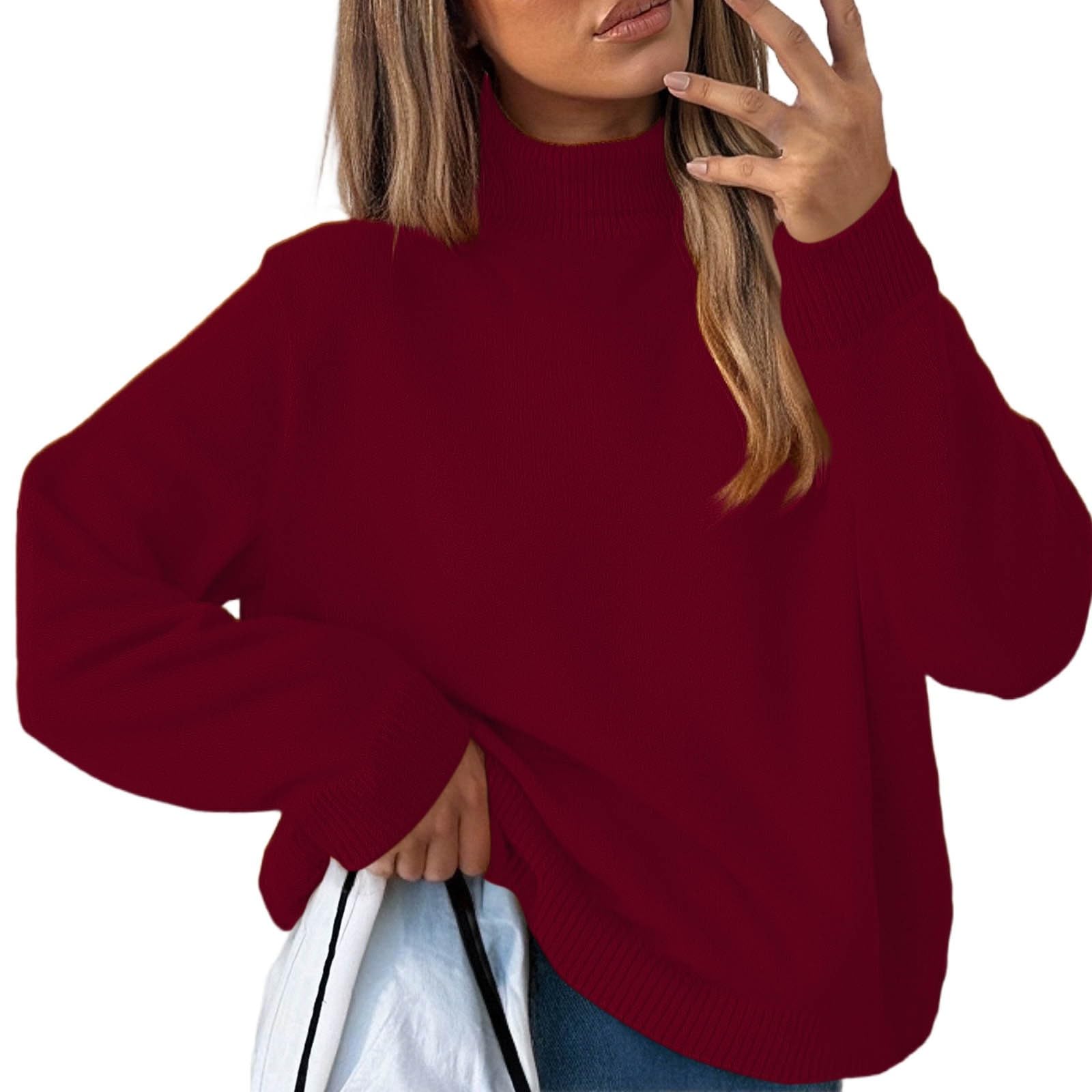 Cashmere Sweaters for Women Warm Knitted Mock Turtleneck Tops Fall Winter Long Sleeve Soft Sweater Pullover 2025