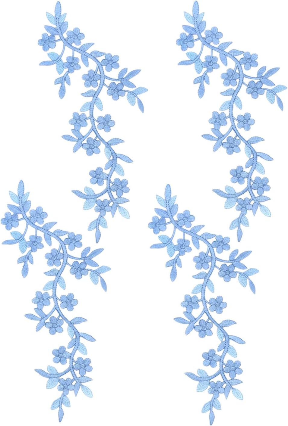4 Pieces 10x5inch Long Patch Flower Vine with Leaf Iron on Patch Embroided Applique for Garment Curtain Pillow Blanket Trimming Shoes Jeans Clothing Embelishments (Blue)