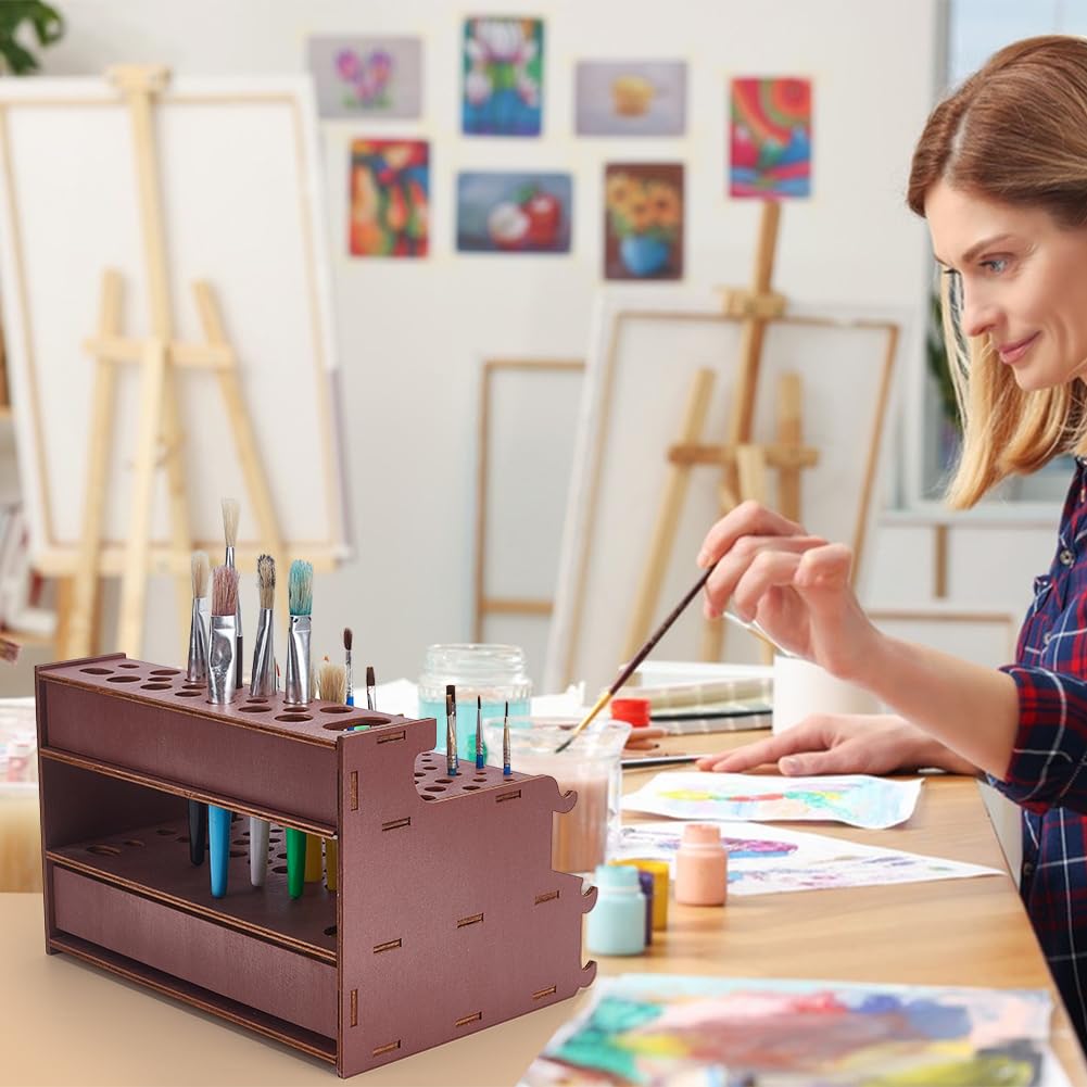 PH PandaHall 3 Stufiger Pinselhalter Aus Holz Pinsel Organizer Ständer Stiftständer Aus Holz Künstlerpinsel Aufbewahrung Schreibtisch Pinselhalter Ständer Zum Malen Bleistifte Aquarell Schreibwaren Küche, Haushalt & Wohnen