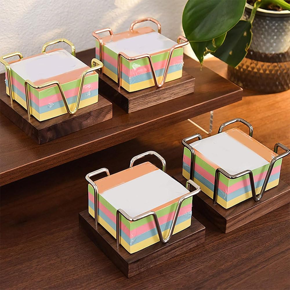 Wood Sticky Note Holder, Post It Note Dispenser for Office Desk, Sticky Notes Organizer, for School, Office（Rose Gold）