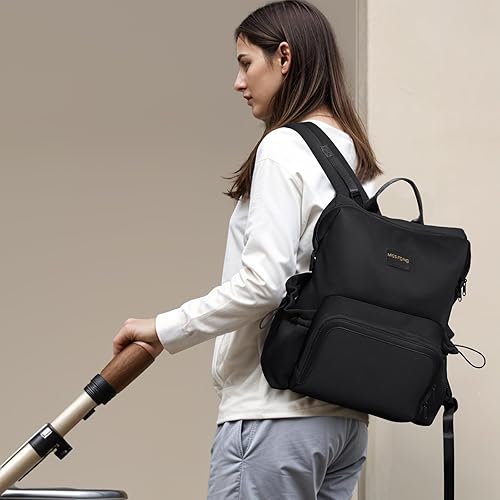 Miniatura 7 de miss fong Mochila para pañales Bolsa de pañales para bebé, bolsa de neopreno, mochila de neopreno de gran capacidad con cambiador de pañales,