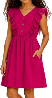 Tween Girl Elastic Waist A Line Midi Flowy Party School Dress 7-12Year Old