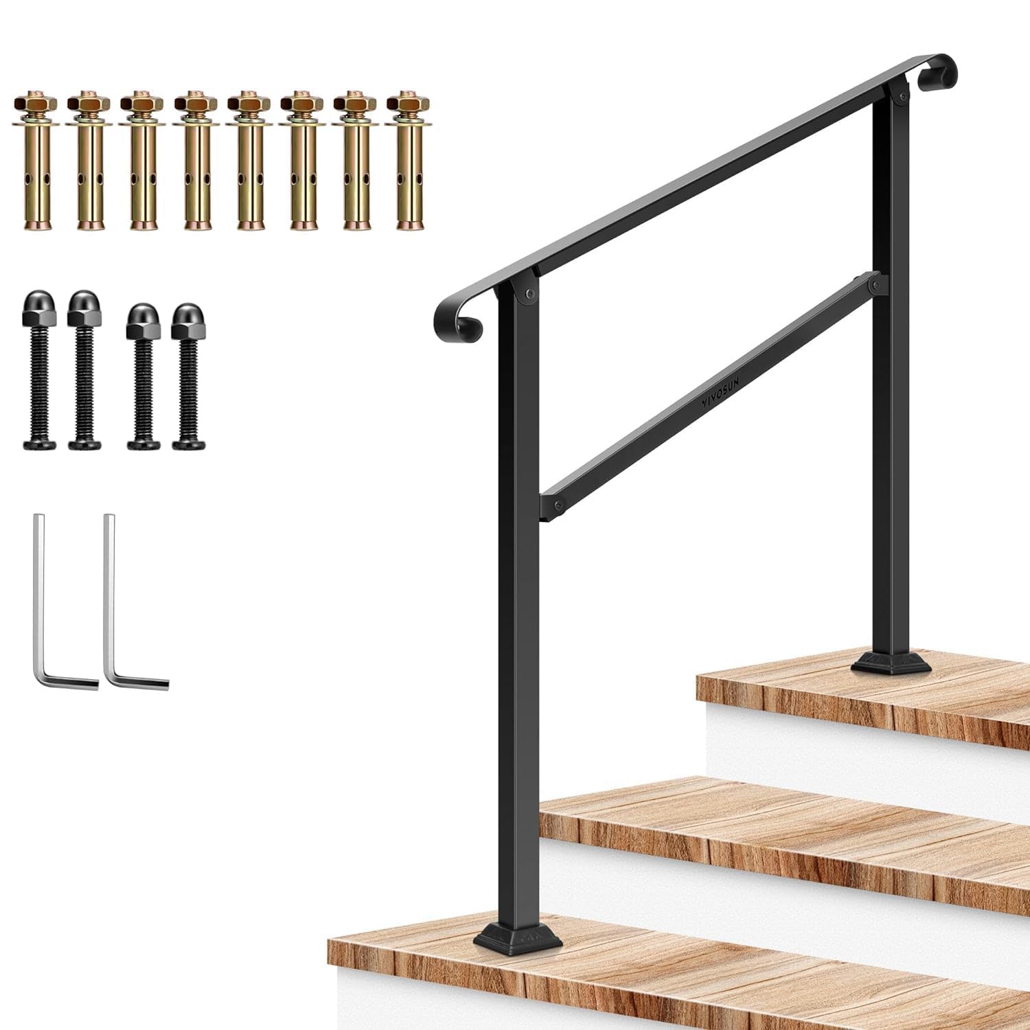 Vivosun outdoor handrail 6 step stair handrail 85 x 36 fits 1 to 6