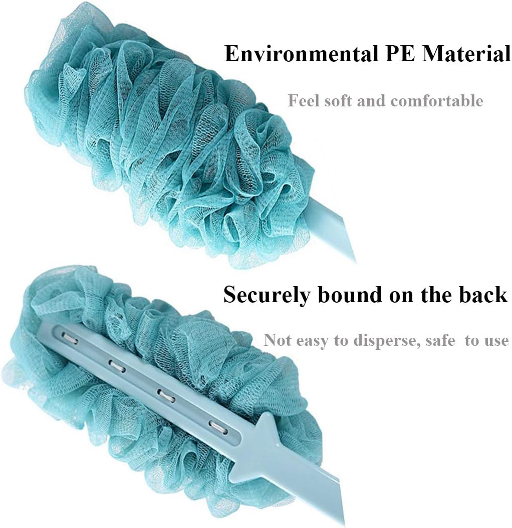 Bath Brush Long Handle Back Washer for Shower + Gray Luffa Bath Sponge image 3