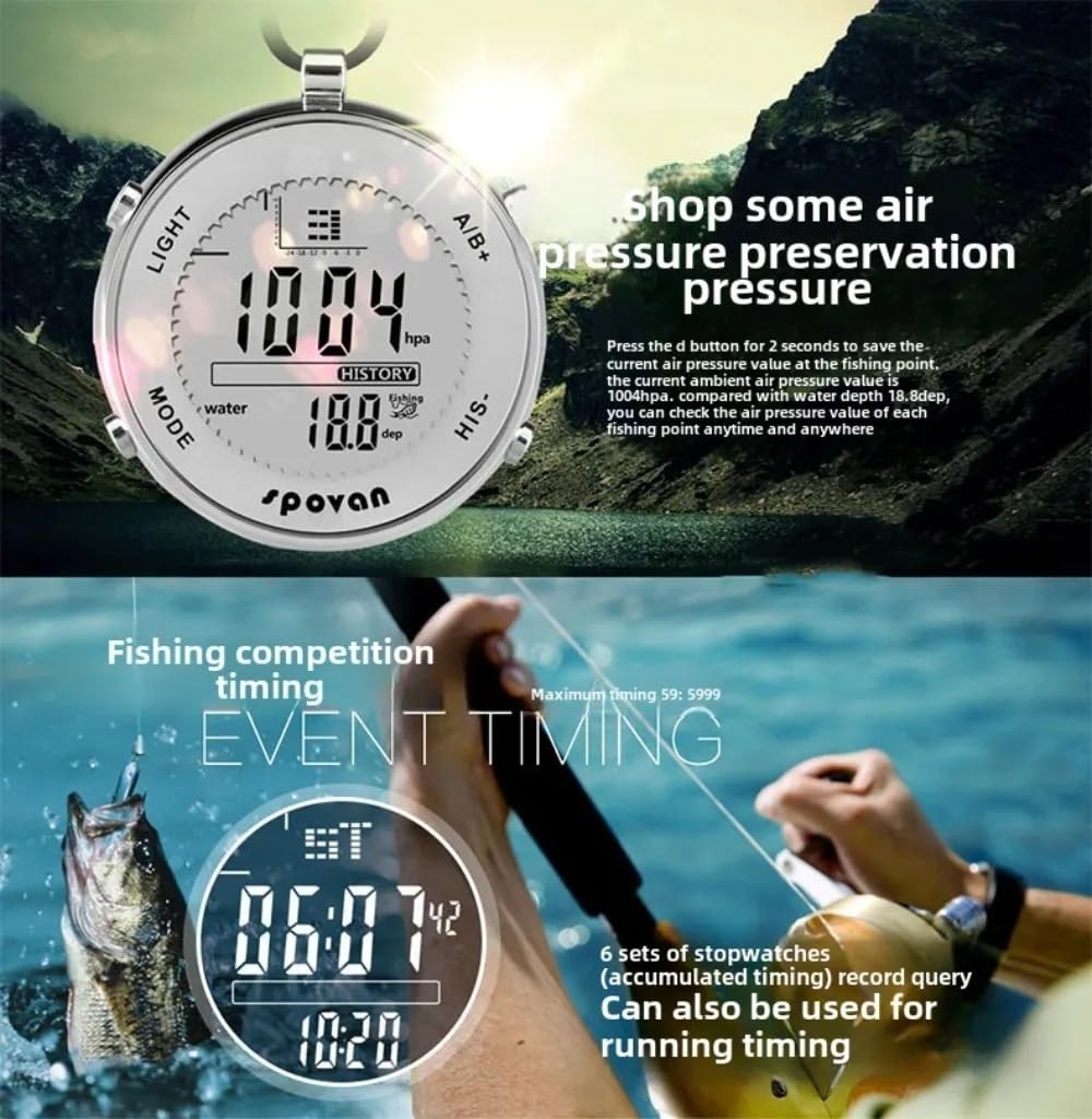 SPV600 - Reloj de bolsillo con barómetro digital, resistente al agua, temporizador para deportes al aire libre, para correr y competición, reloj de pulsera unisex