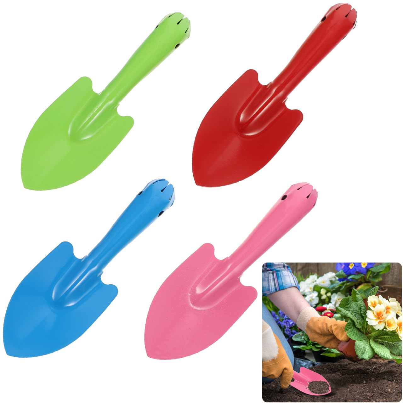 4 Pcs Small Garden Shovel Set, Colorful Metal Hand Trowel Dirt Spade, Mini Iron Digging Planting Tools for Kids Toddler Sandbox Beach Plant
