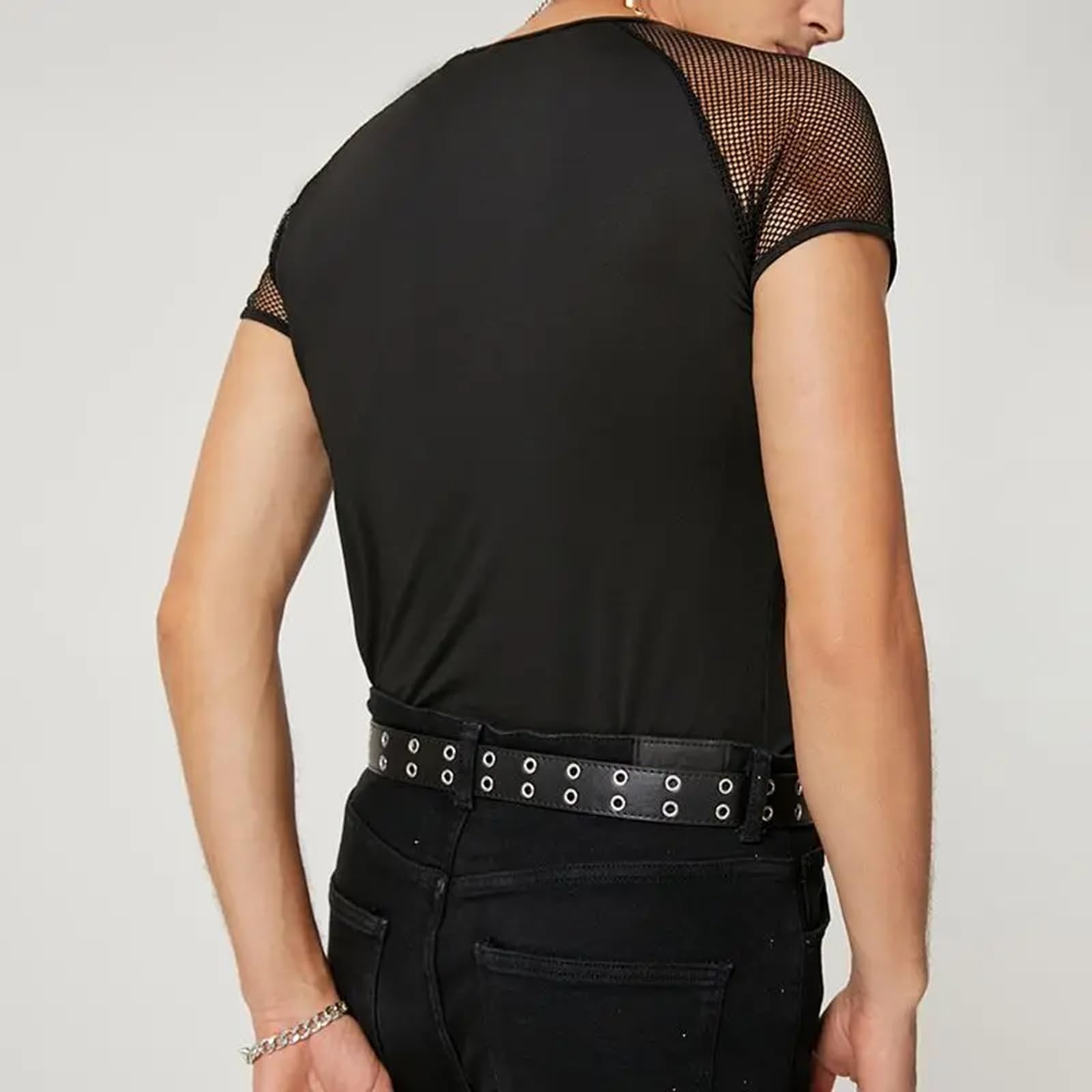 Męskie t-shirty plus size męska koszulka siatkowa patchworkowa odzież uliczna okrągły dekolt z krótkim rękawem na co dzień koszulki topy oddychające koszulki 5XL