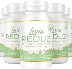 Levia Reduz 5 Potes (300 Cápsulas) – Suplemento Alimentar com Psyllium, Espirulina, Ágar-Ágar e Cromo