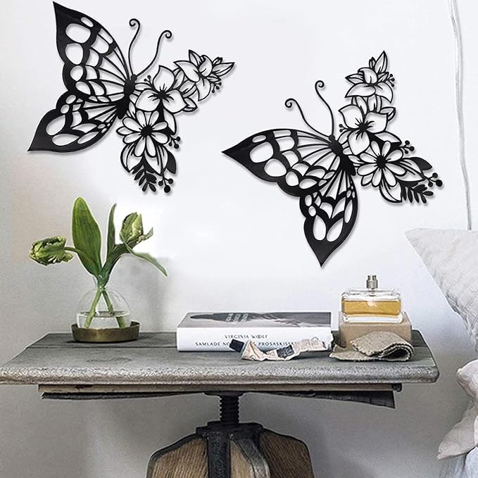 blind shop 2PCS Butterfly Decoration Wall Art Boho Wall Home Decor Hanging Appearance Wall Decor Metal Hanging Butterfly Decor Wall Art for Bedroom Living Room Home Wall,Black.