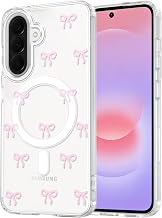 Magnetic Cover for Samsung Galaxy A27 5G Compatible with MagSafe, Transparent Case with Bows Pattern Silicone TPU Bumper Protection Shockproof Anti-Scratch Case, Pink