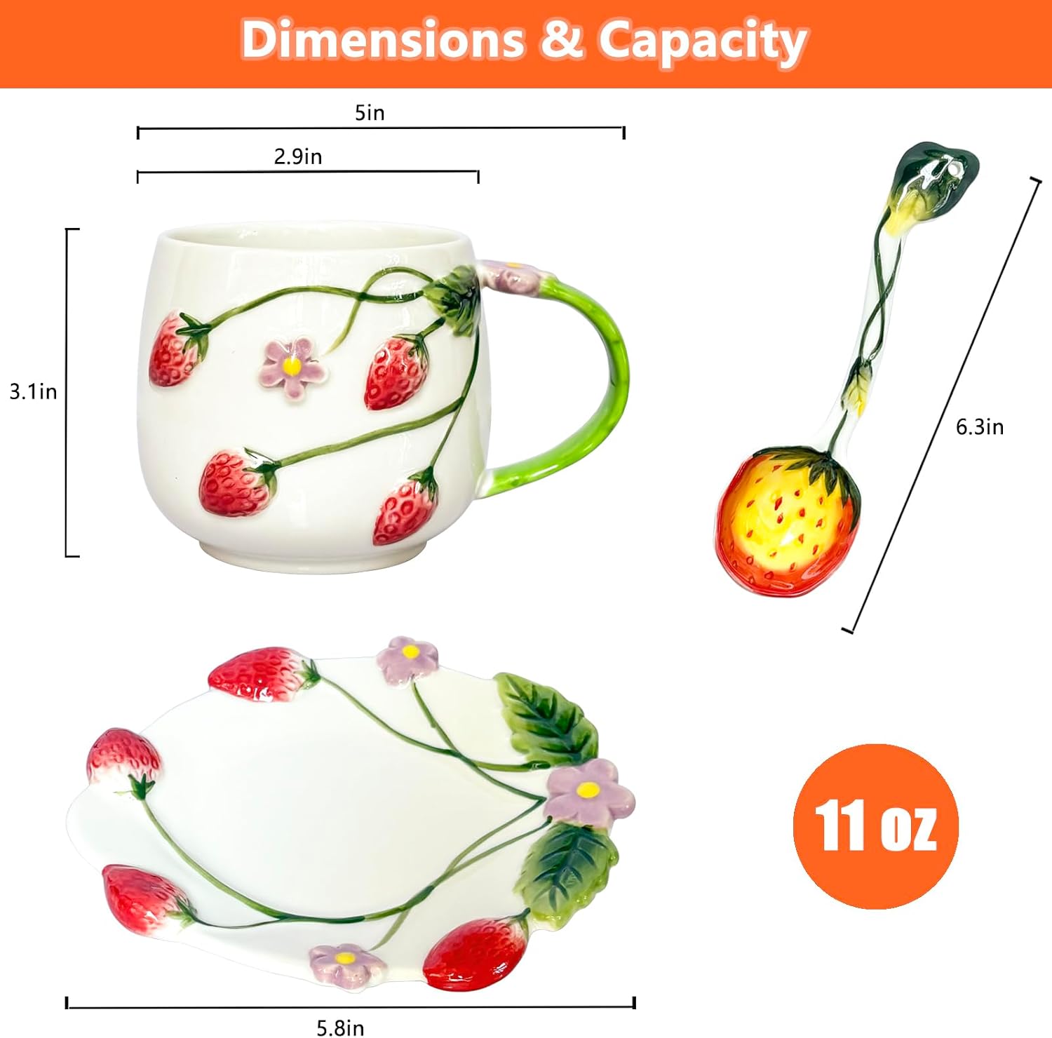 Noviko Strawberry Tea Cup with Saucer Ceramic Strawberry Coffee Mug (1, A)