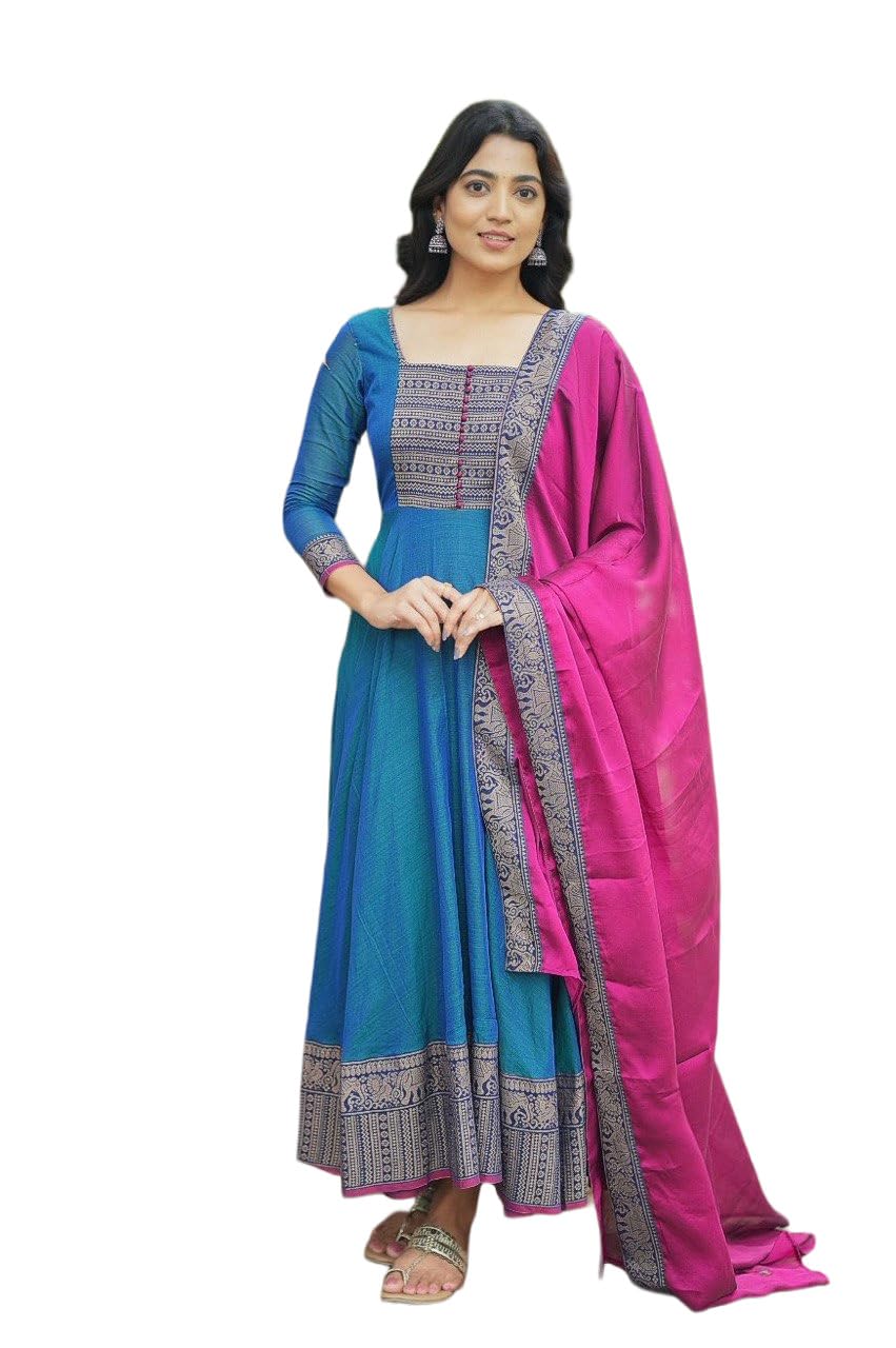 Women's Vichitra Fabric Anarkali Gown with Dupatta | Embroidered Ethnic Gown for Wedding, Festival, Party-picture-31
