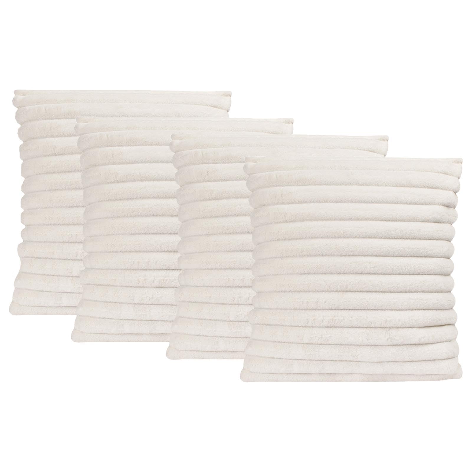 Ohs White Faux Fur Ribbed Sofa Cushion Covers Soft Comfy Cushion Covers For Cushion Pads Throw Pillows For Bed Sofa Living Room Scatter Cushions, Pack Of 4