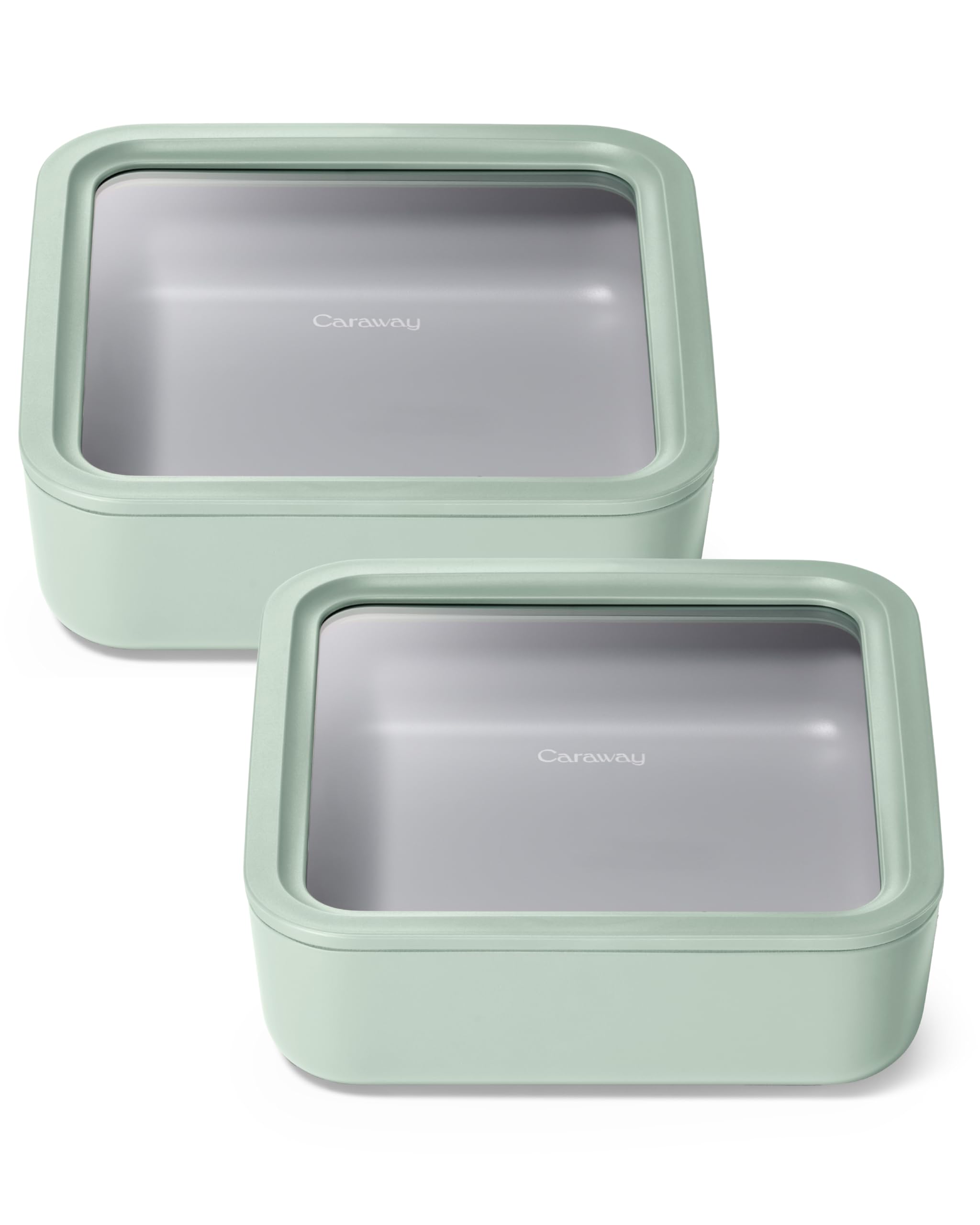 Caraway 2pc Glass Food Storage Set - 10 Cup Food Containers (2) - Ceramic Coated - Non Toxic, Non Stick Lunch Box with Lids. Dishwasher, Oven, & Microwave Safe - Mist
