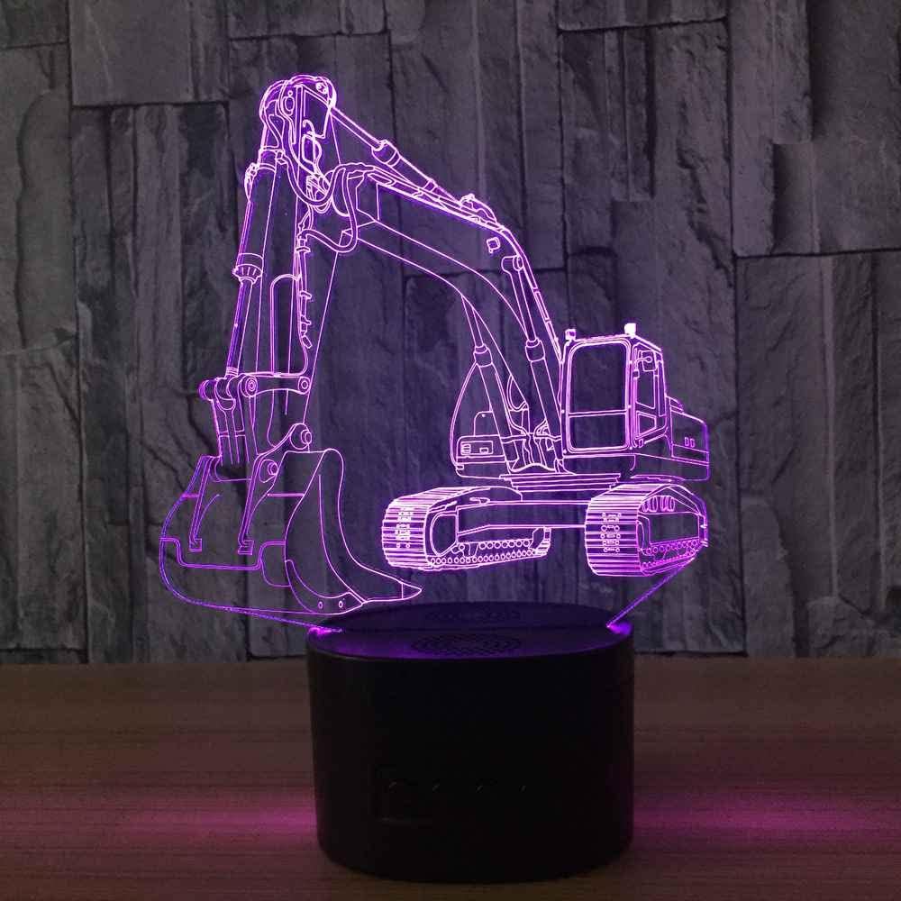 3D Optical Illusion Lamp LED Night Light Cartoon Excavator Bedside Lamp Kids Lamp for Sleeping 16 Colour Changing Mood Lamp, Night Light for Birthday New Year Holiday Decor Gift