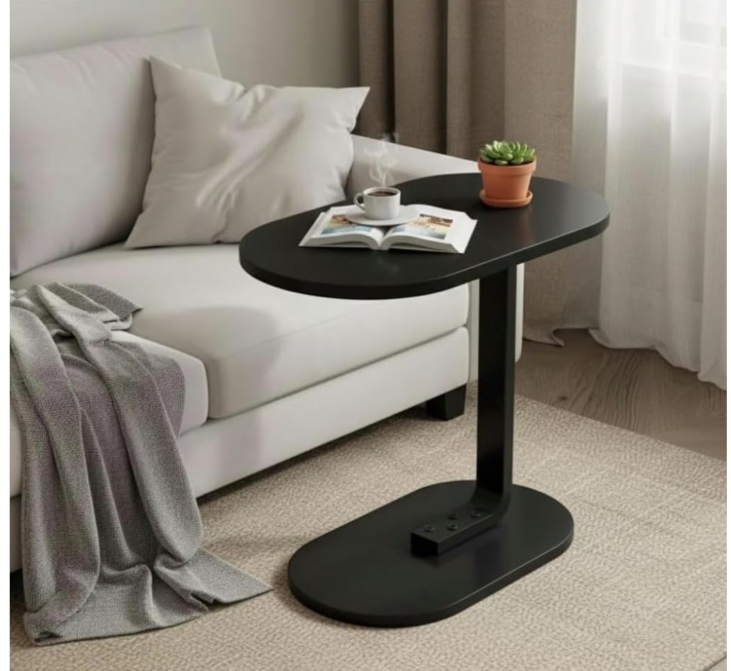 Generico bdit accessori Tavolino Laterale Moderno in Legno e Metallo, Salvaspazio 60 cm, Piano Ovale 44x28 cm, Base 40x23 cm, Comodino Minimal per Soggiorno e Camera da Letto (nero)