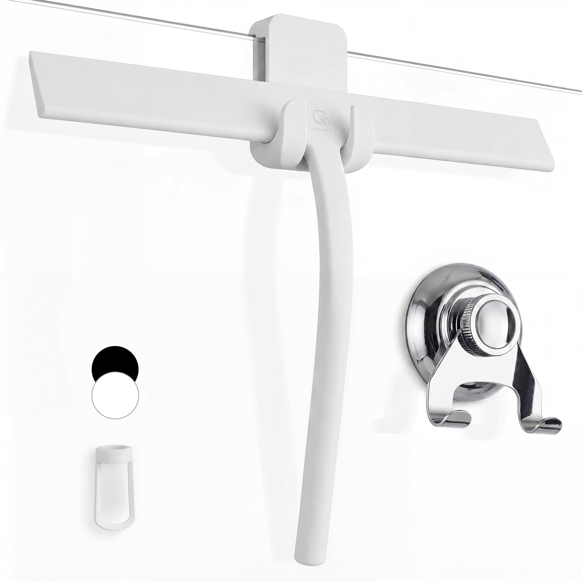 GÜTEWERK Silicone Shower Squeegee with 3-in-1 No-Drill Mount, White, 13''
