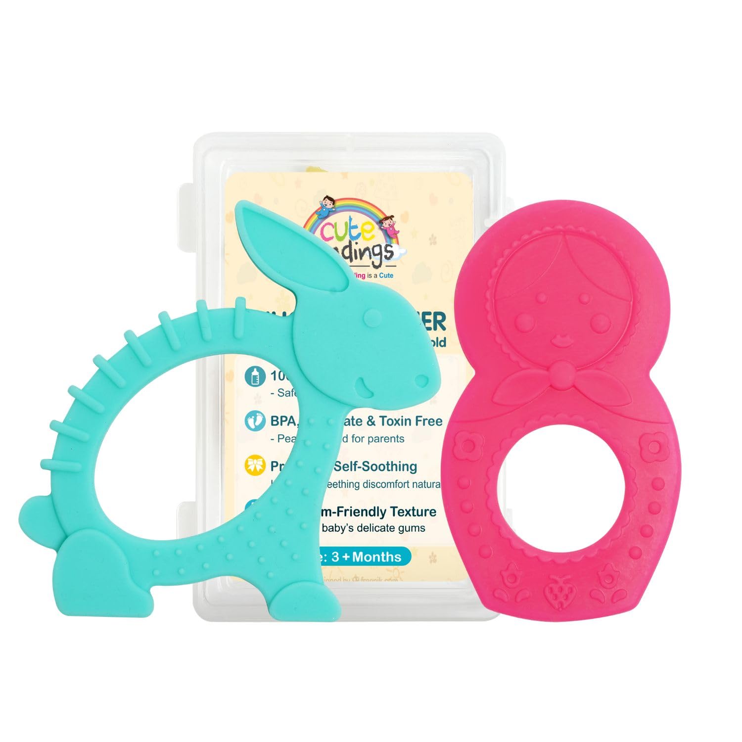 Cute Landings Silicone Teething Toy for Newborn Baby Girls & Boys | BPA-Free, Food-Grade | Gum Relief, Chewing Aid |Teether| Easy-to-Grip Essentials (3+ Months)