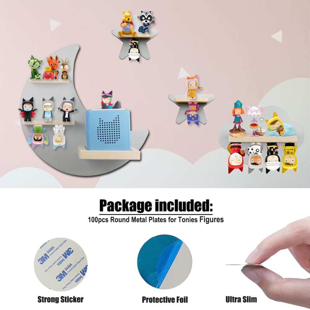 Alriedy Lot De 50 Plaquettes Métalliques Autocollantes Pour Bande Magnétique Tonies - En Acier Inoxydable - Pour étagère Tonie - Aimants Pour Figurines Tonie - Base Adhésive Pour Fixation Magnétique