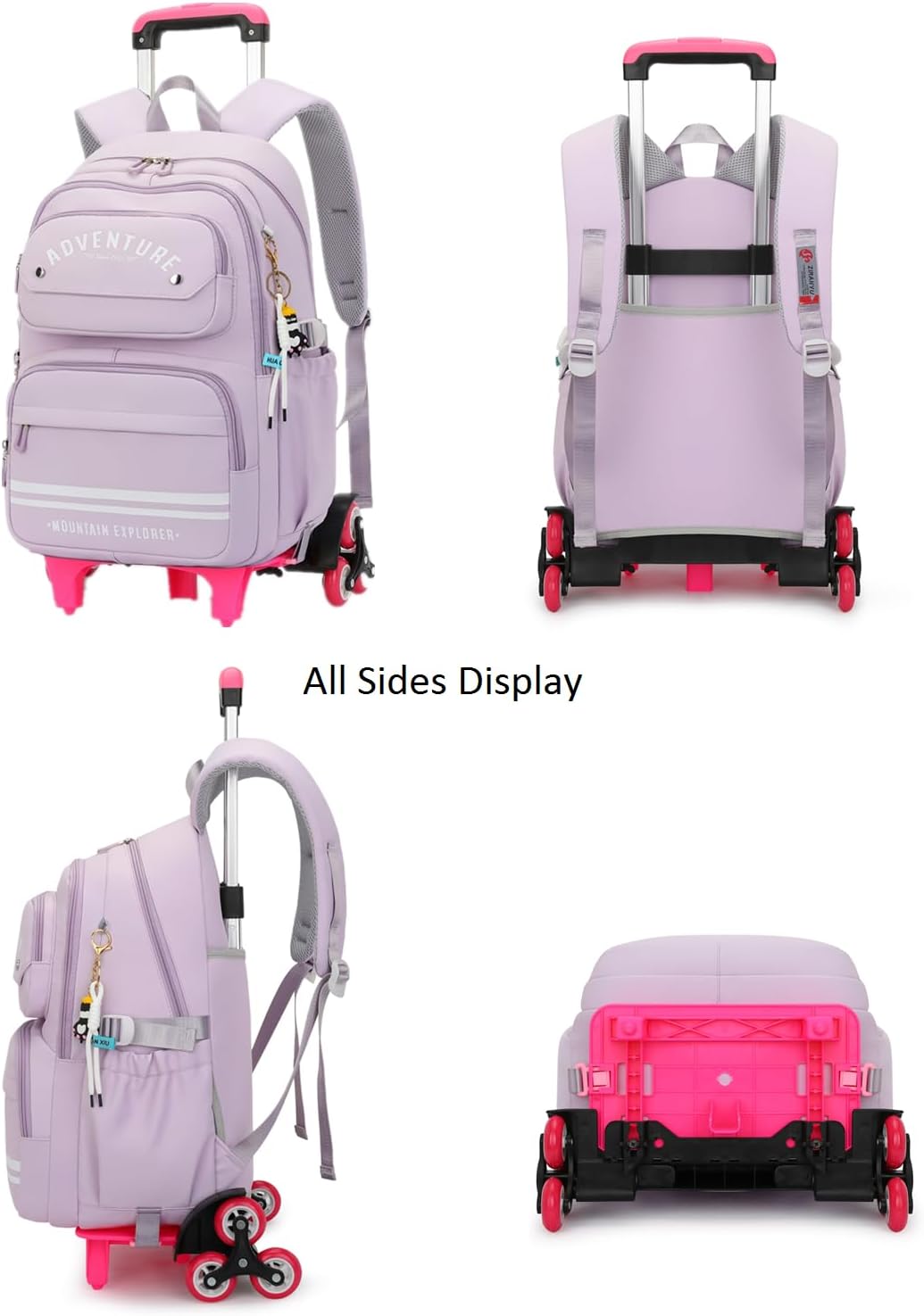 Rolling Backpack for Girls Kids Backpack with Wheels Roller Bookbag Trolley School Bag Wheeled Bag - Image 3
