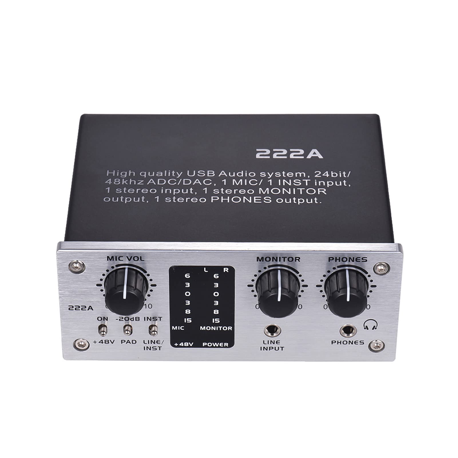 Decdeal 222A 2-Channel USB Audio System Interface External Sound Card +48V phanpower DC 5V Power Supply for Computer Smartphone With USB Cable-image-20