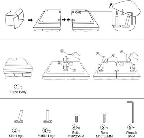 Miniatura 7 de Maxspeed Sofá cama tipo futón, sofá cama convertible de espuma viscoelástica, moderno asiento de amor de piel sintética para sala de estar, espacio