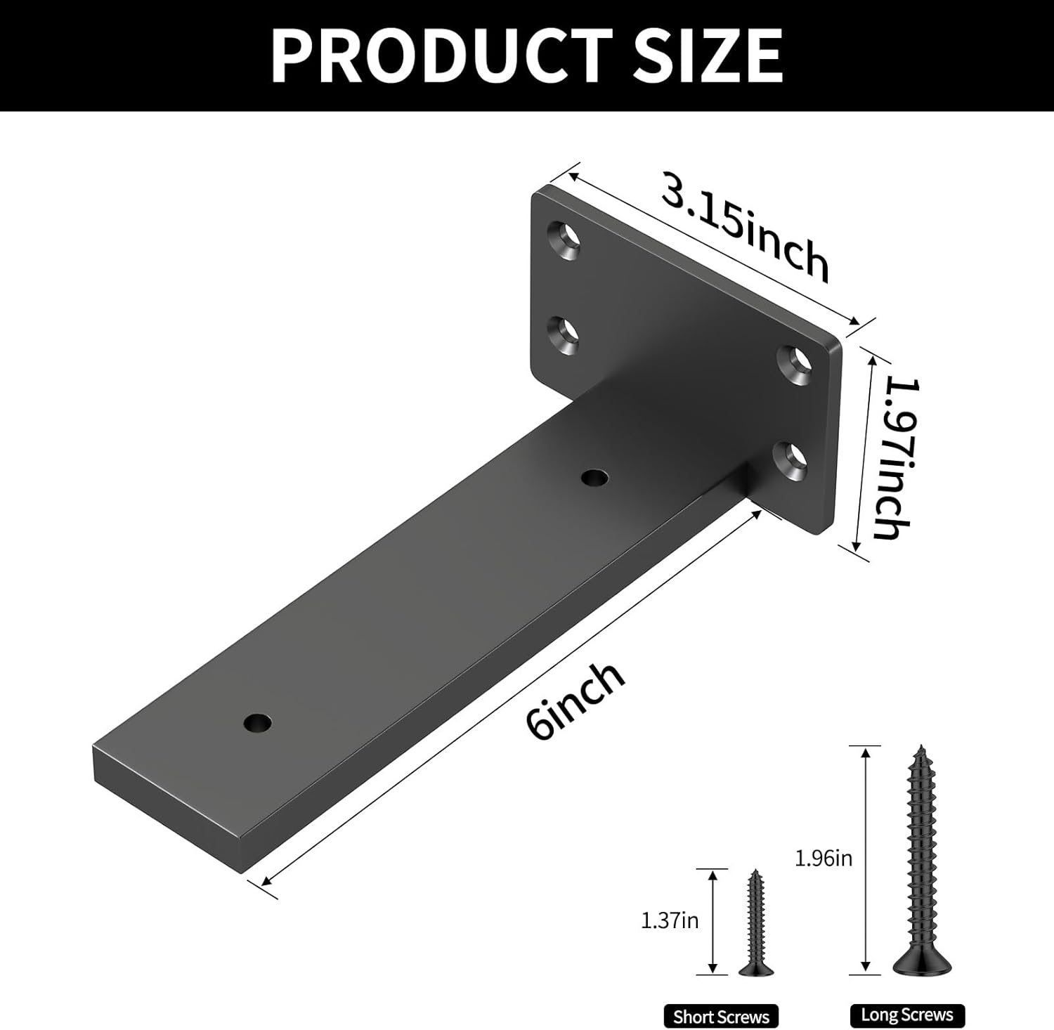 Floating Shelf Brackets, Heavy Duty Metal L Bracket, 6 inch Wall Mounted Floating Shelves Support for Kitchen, Bathroom, Living Room, Resistant, No Sag, 6 Pack(Black)