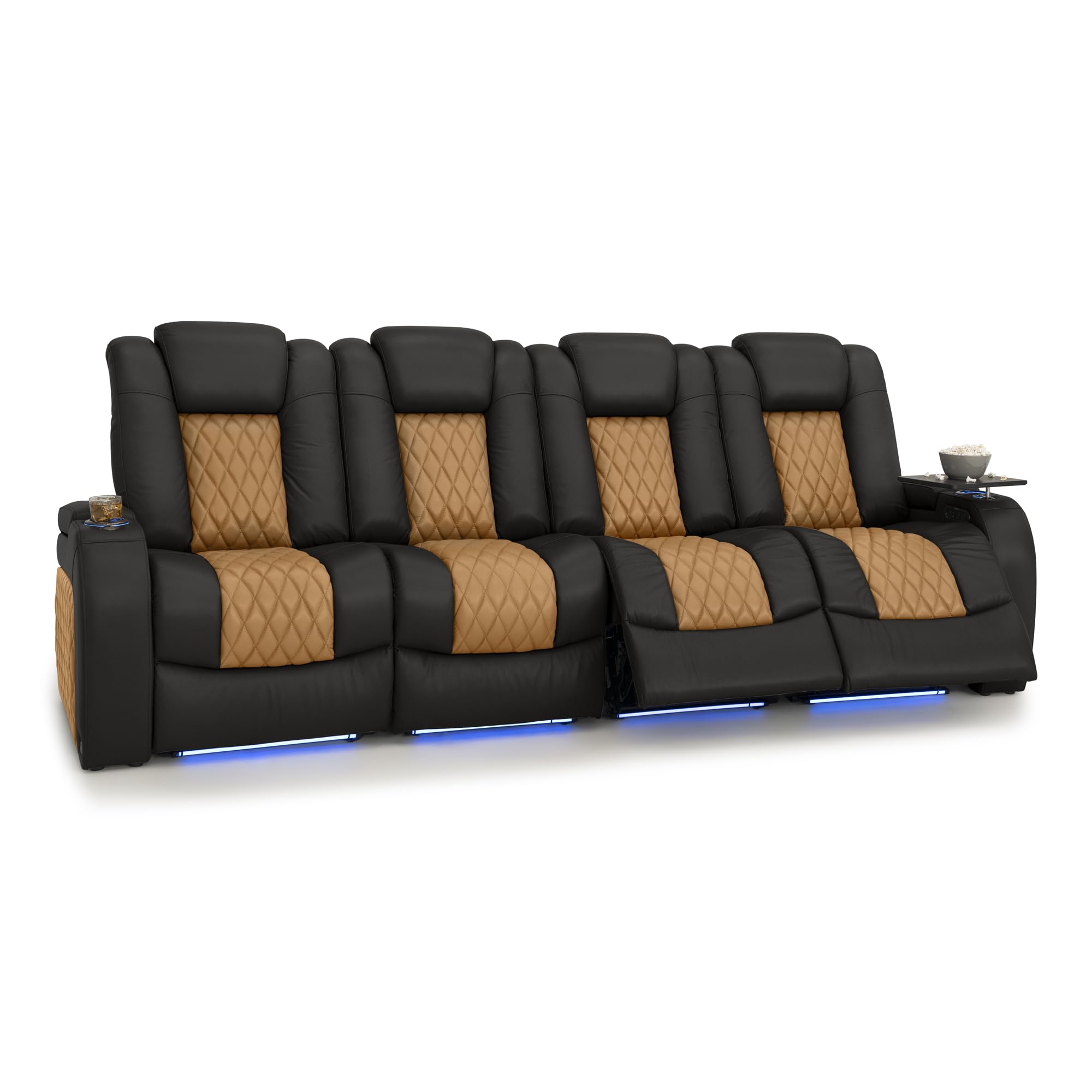 Seatcraft Diamante Home Theater Seating Black/Tan Oak Row of 4 Sofa