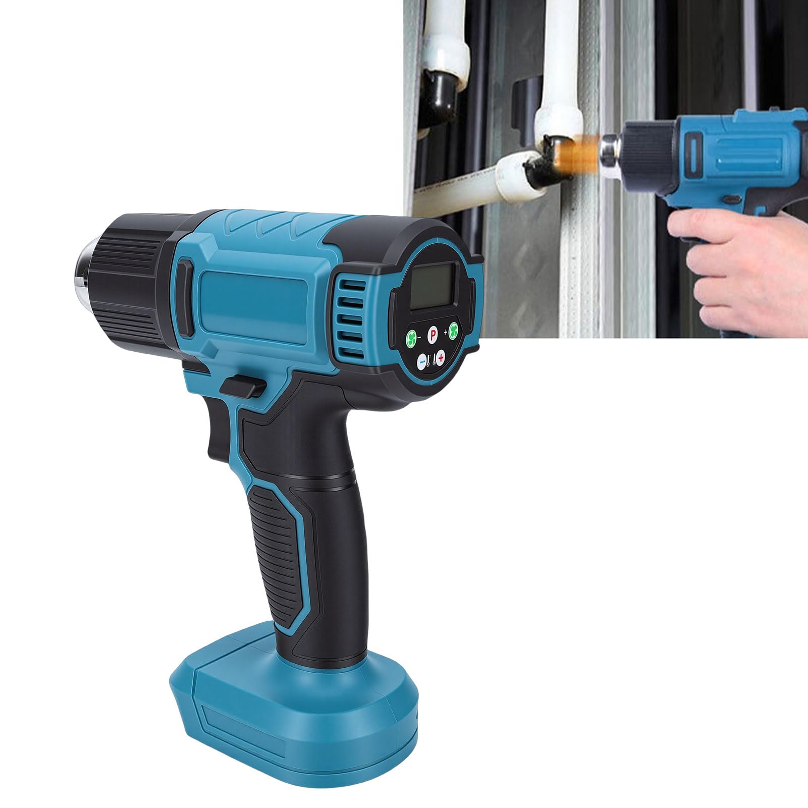 Asixxsix Pistola Termica Senza Fili, 350 W, Temperatura Regolabile da 60 a 540 °C, Pistola Ad Aria Calda Portatile, 3 Ugelli, 4 velocità del Flusso D'aria, per Termoretrazione
