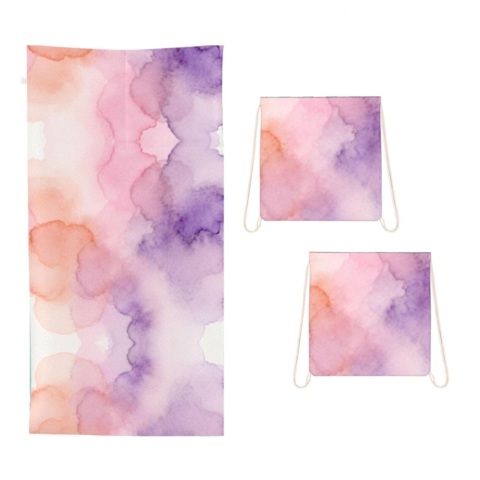 CNTDBU Abstract Watercolor 2 in 1 Packable Towel Bag-Large Beach Towel with Stuff Sack, Super Absorbent Microfiber Travel Towel for Pool