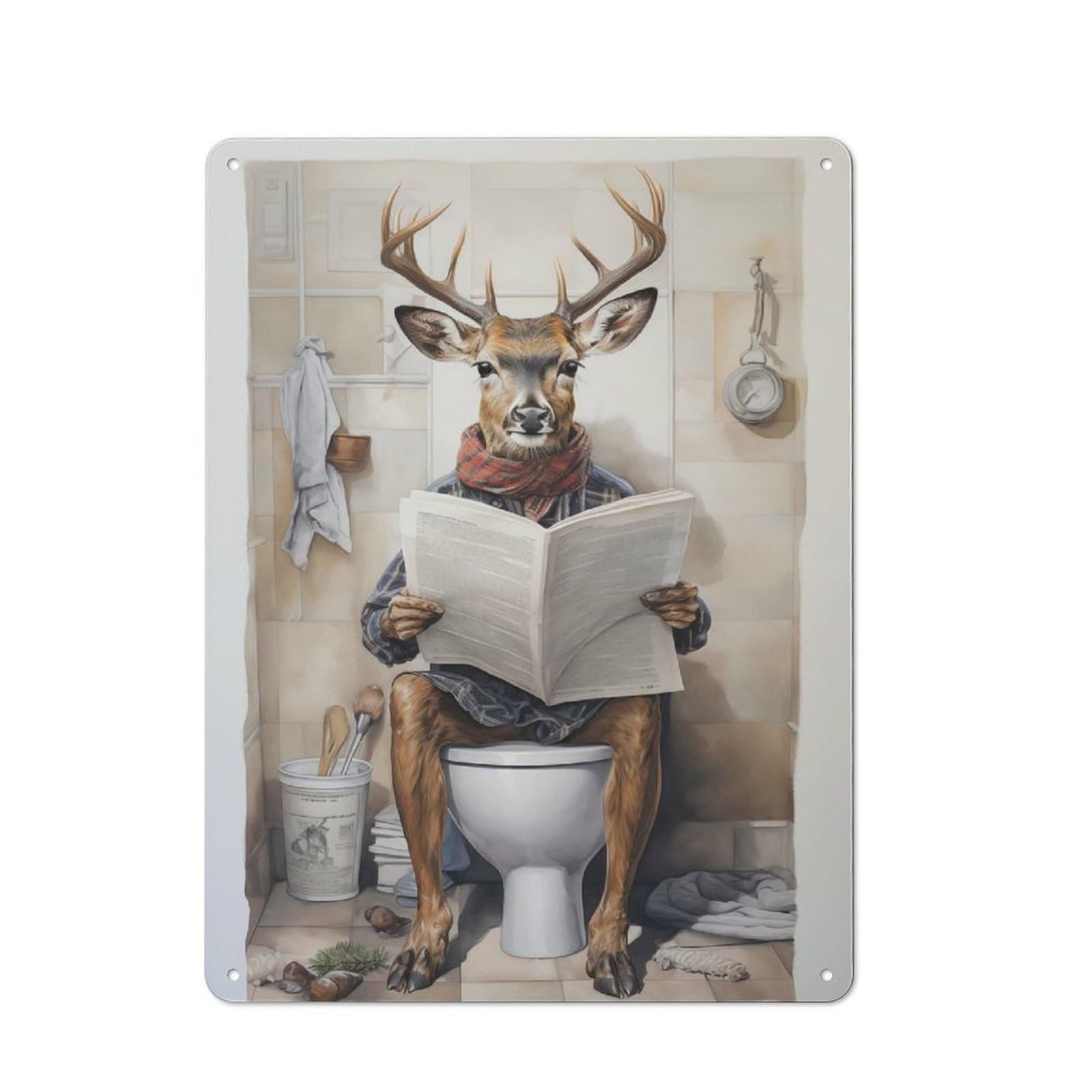 Urban Decorative Metal Plaque 40x30cm Featuring Deer Reading The Paper, Loft Wall Plaque for Loft, Studio, Office Or Creative Room