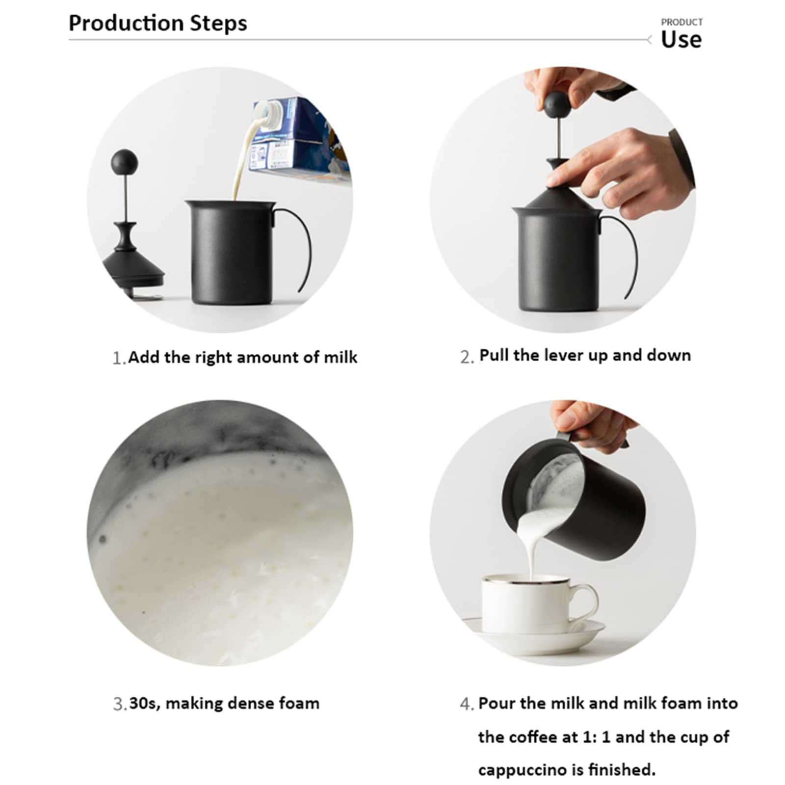 Ręczny spieniacz do mleka, ręczna pompa ze stali nierdzewnej spieniacz do mleka dzbanki do spieniania mleka DIY krem do kawy spieniacz do kawy do cappuccinos kawa latte,200ml