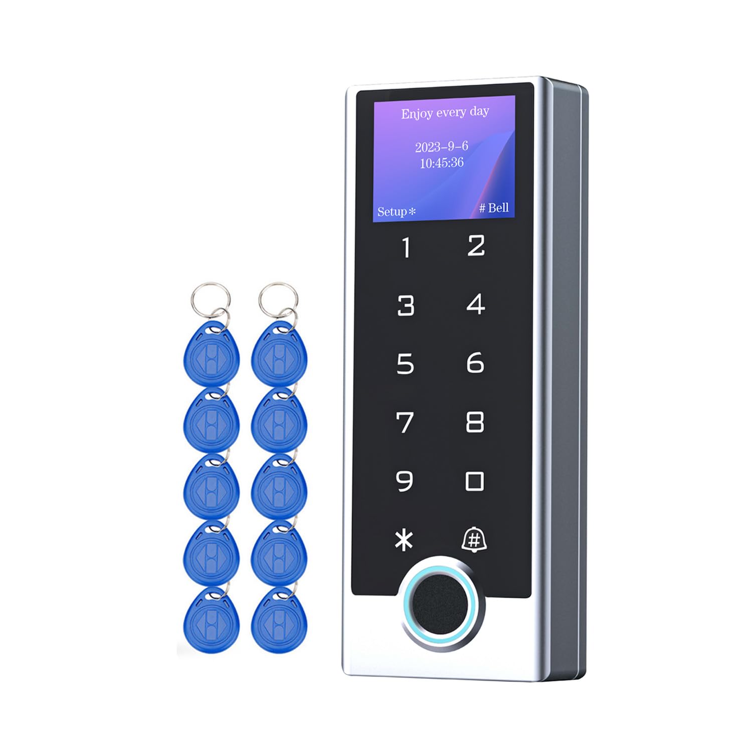 Zutrittskontrolle mit Fingerabdruck für Tür und Tor, Codeschloss RFID 125kHz + 10 ID-Transponder, LCD-Display, Metall IP68, WG26/WG34, PIN + Transponder, DC 12–24V, Wohnung Büro Geschäft T15
