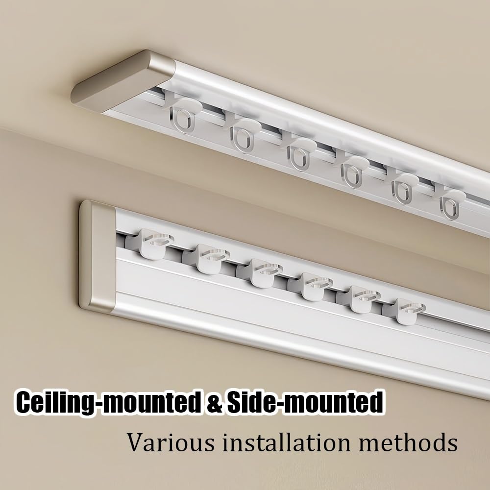Tringle à rideaux auto-adhésive ultra fine – Rail de plafond et de mur réglable en aluminium sans perçage (5 m à 5 m) – Parfait pour la décoration d'intérieur moderne et installation facile