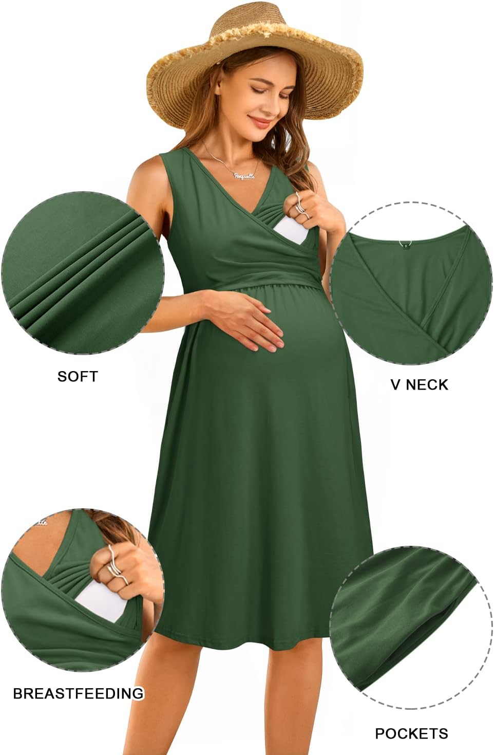 OUGES Womens V-Neck Sleeveless Summer Floral Maternity Dresses Nursing Gown Breastfeeding Dress - Image 6